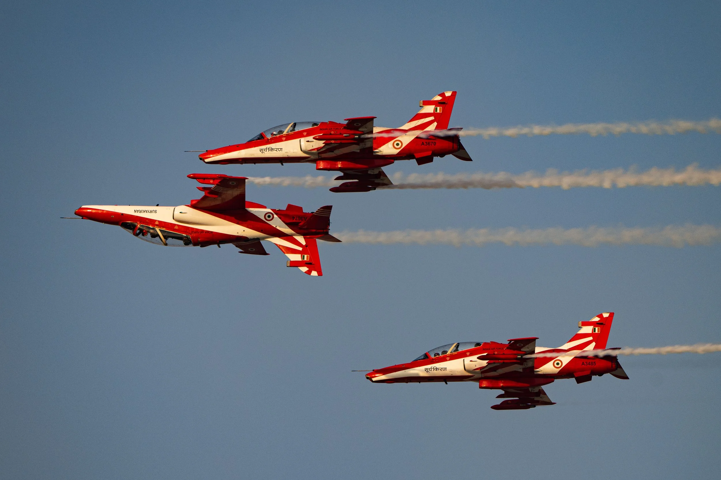 Indian Air Force Surya Kiran Aerobatic Team flying in formation
