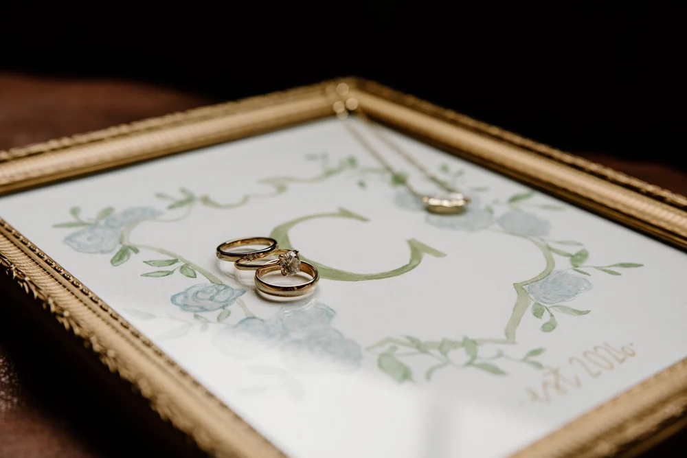 Rings set inside a gilt frame