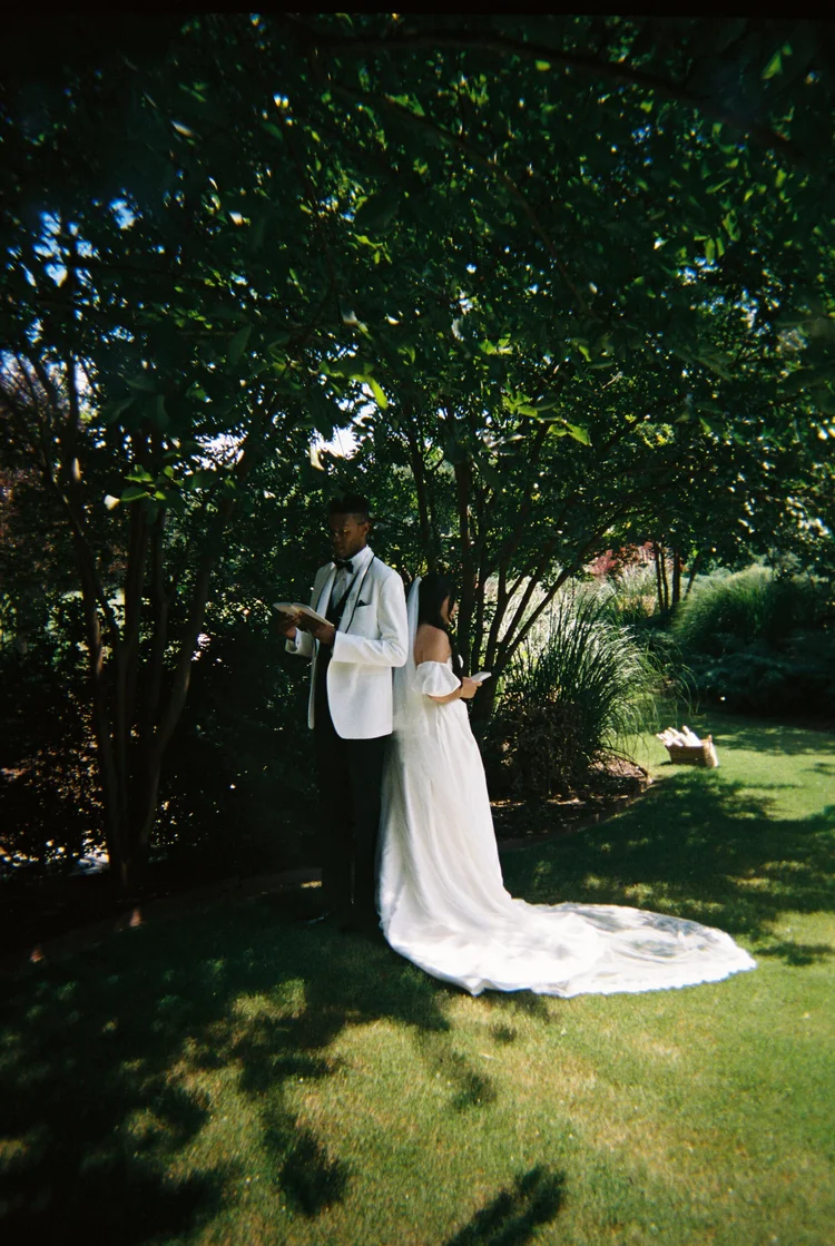 A couple under the trees, shot on 35mm film
