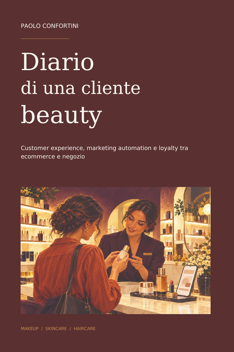 Copertina di Diario di una cliente beauty di Paolo Confortini, con una consulenza in un negozio di cosmetici