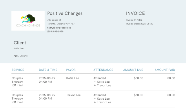 Billing for couples and family sessions