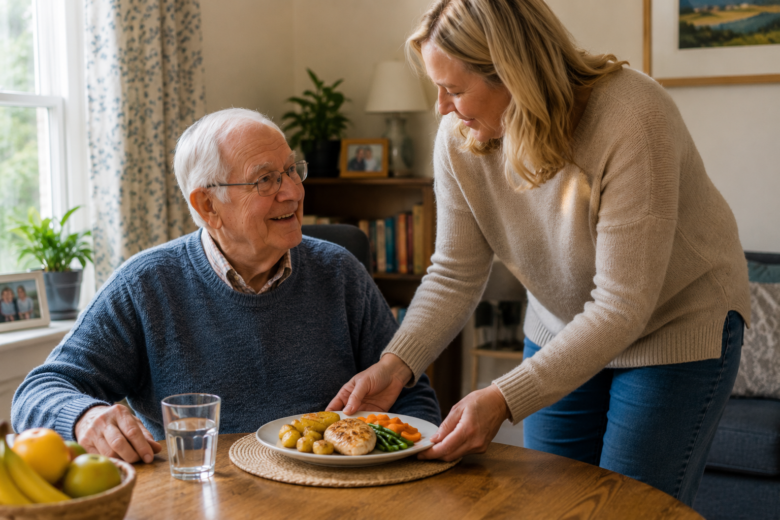 Live-in carer supporting an older person at home