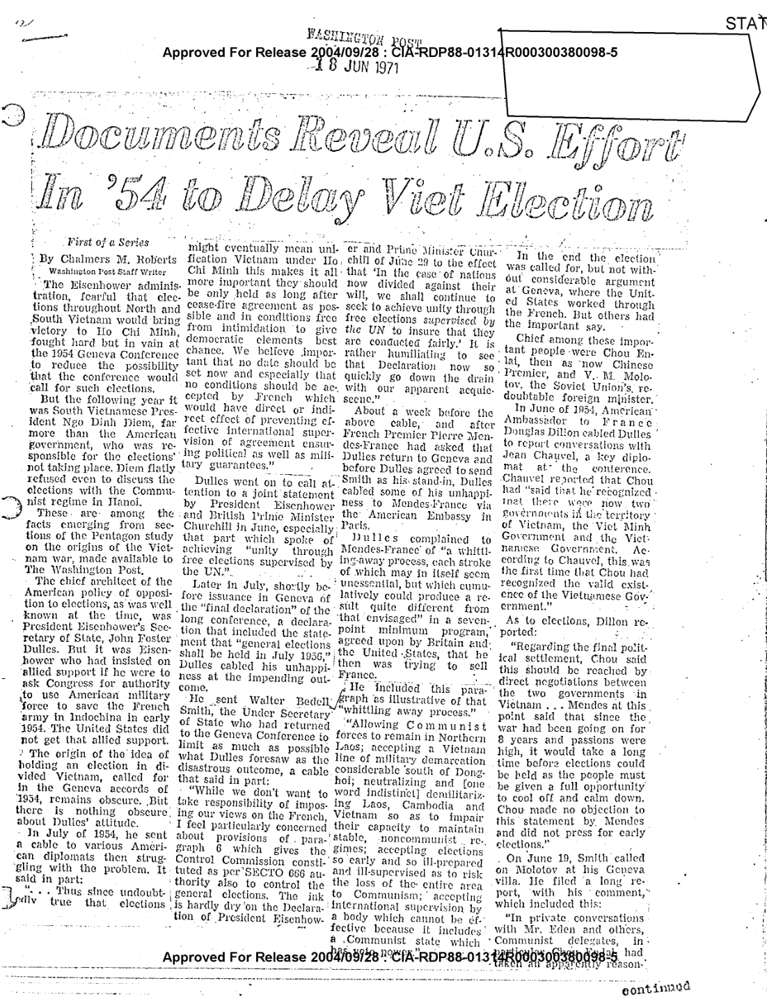 CIA Document on Delaying Vietnam Elections