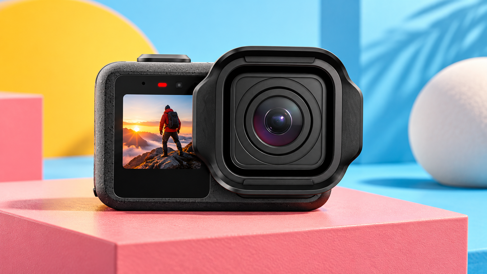 GoPro MISSION 1 PRO in una composizione editoriale colorata
