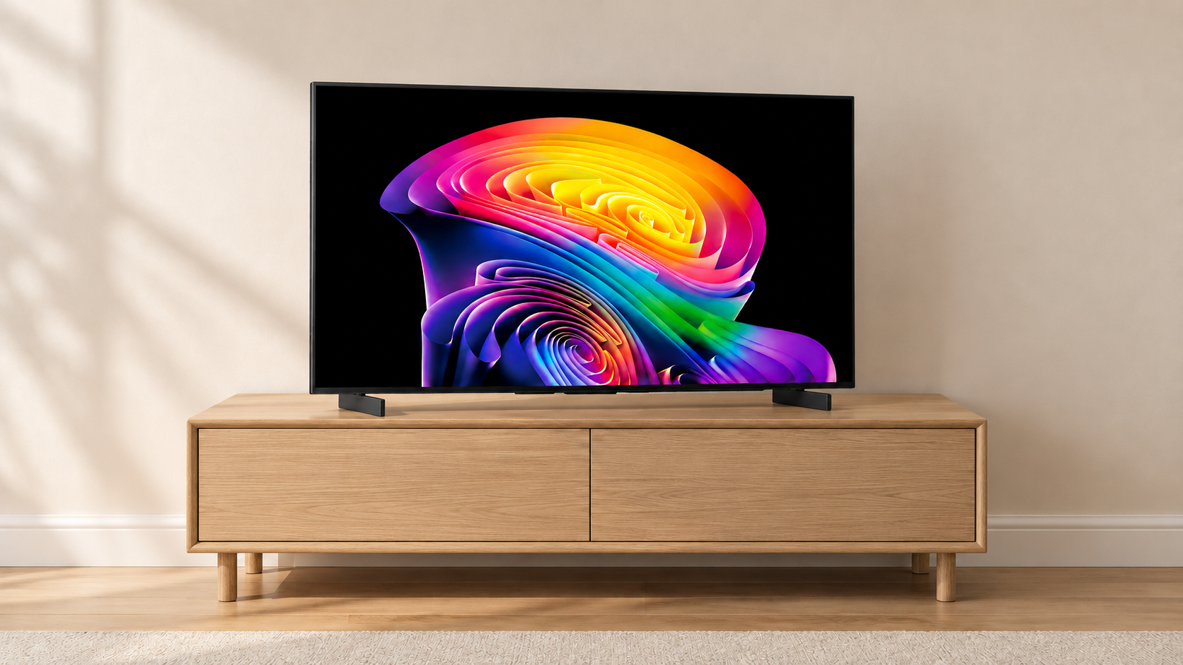 Illustrazione editoriale di LG C6 da 42 pollici su un mobile basso