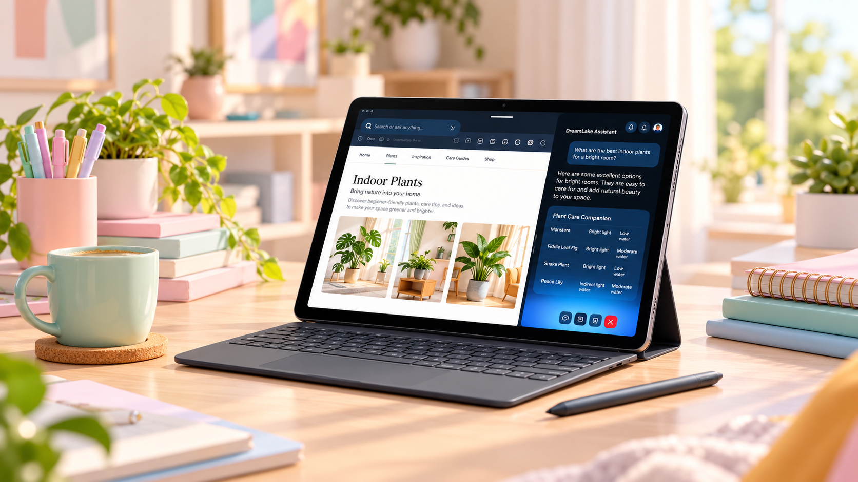 Amazon Alexa Tablet 12 Pro con penna e tastiera su una scrivania