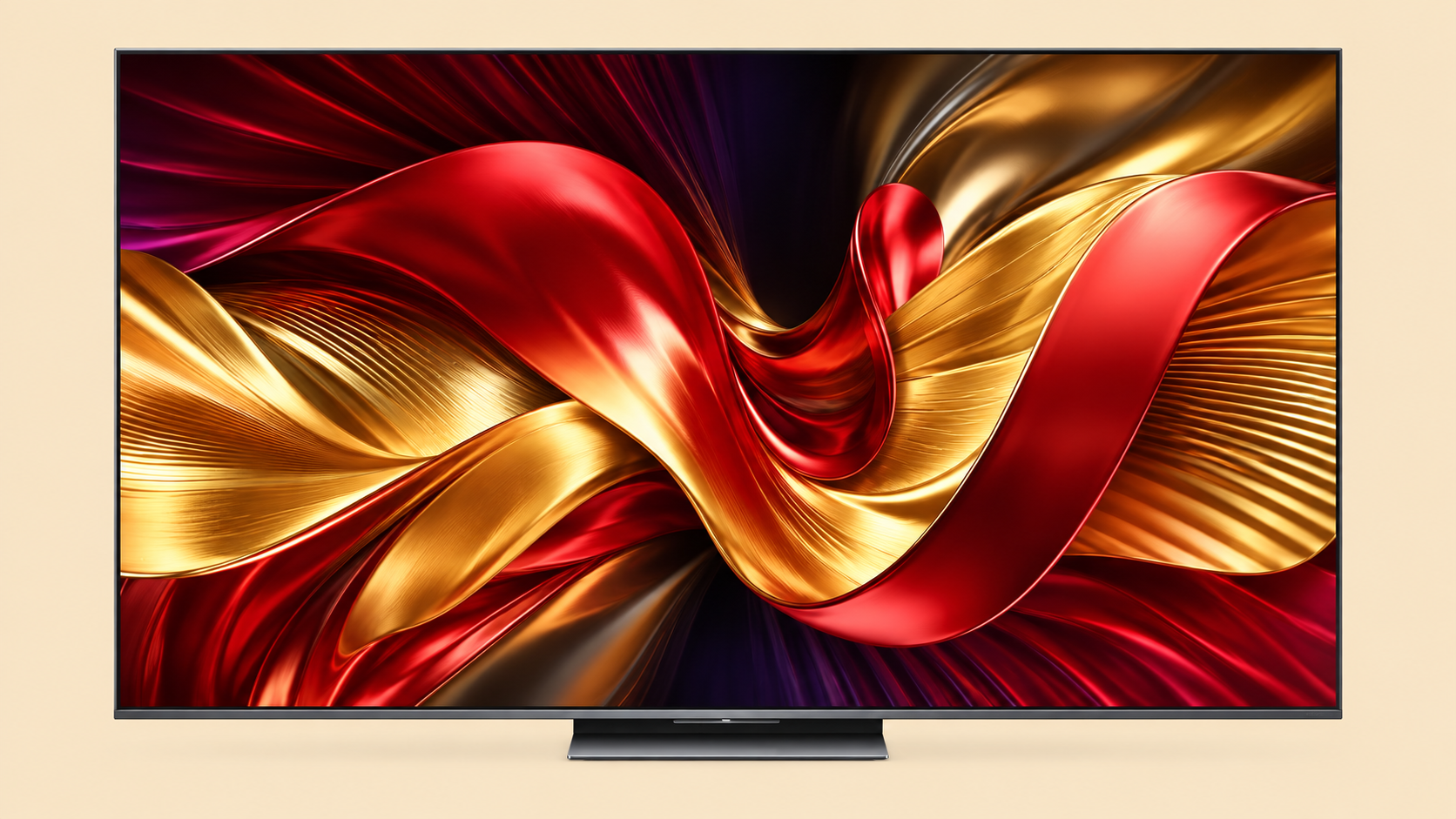 TCL C8L da 75 pollici su sfondo colorato