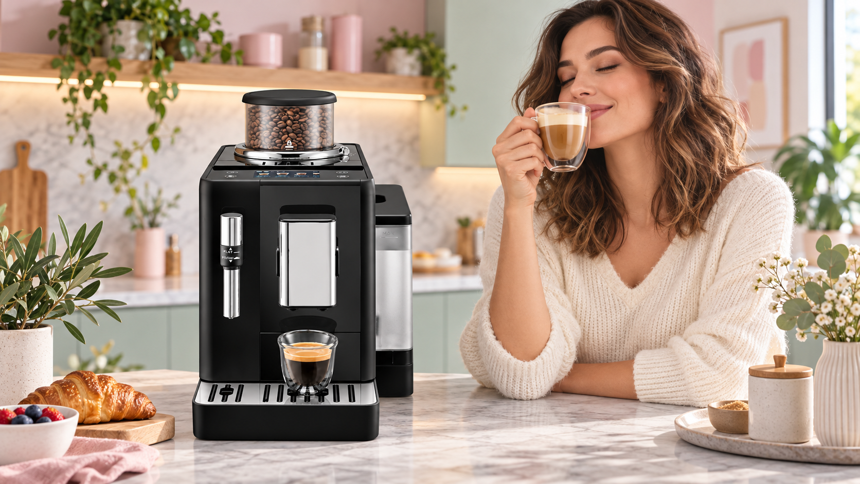 De’Longhi Rivelia in una scena editoriale dedicata al caffè in chicchi