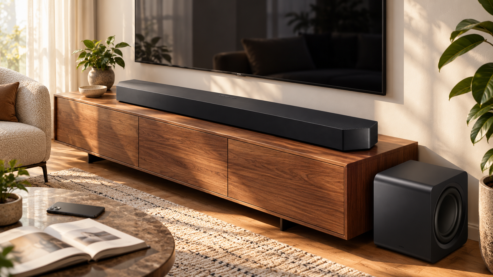 Illustrazione della soundbar Samsung HW-Q990H per ascoltare musica con televisore spento