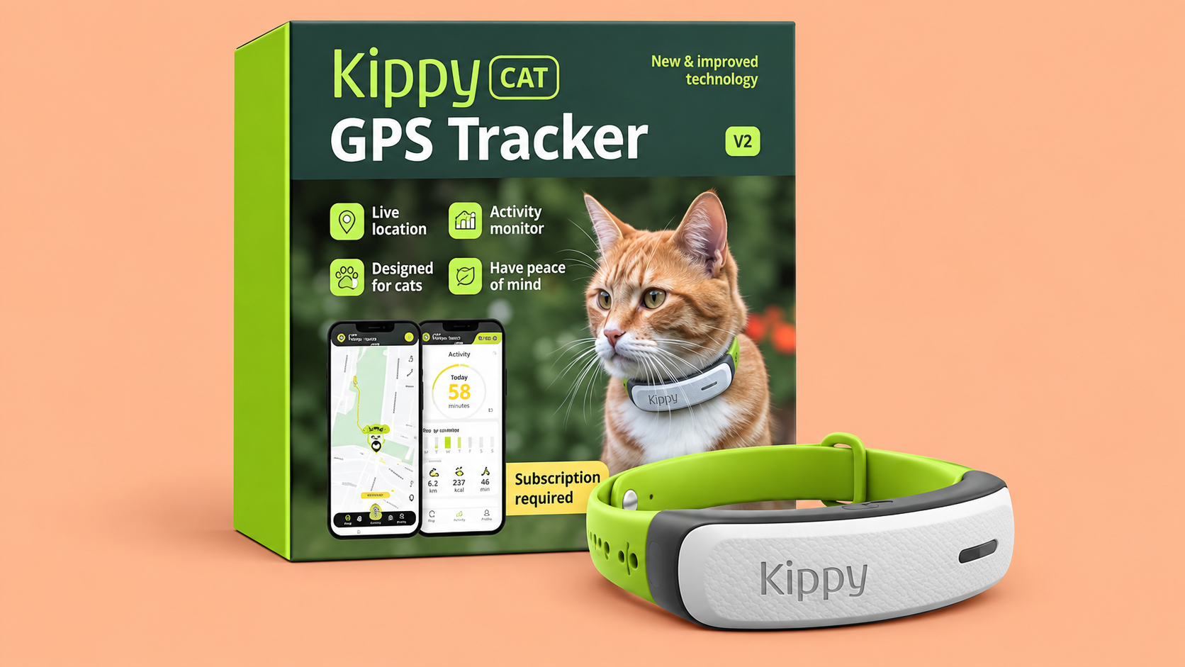 Kippy CAT V2 con collare integrato e localizzatore GPS