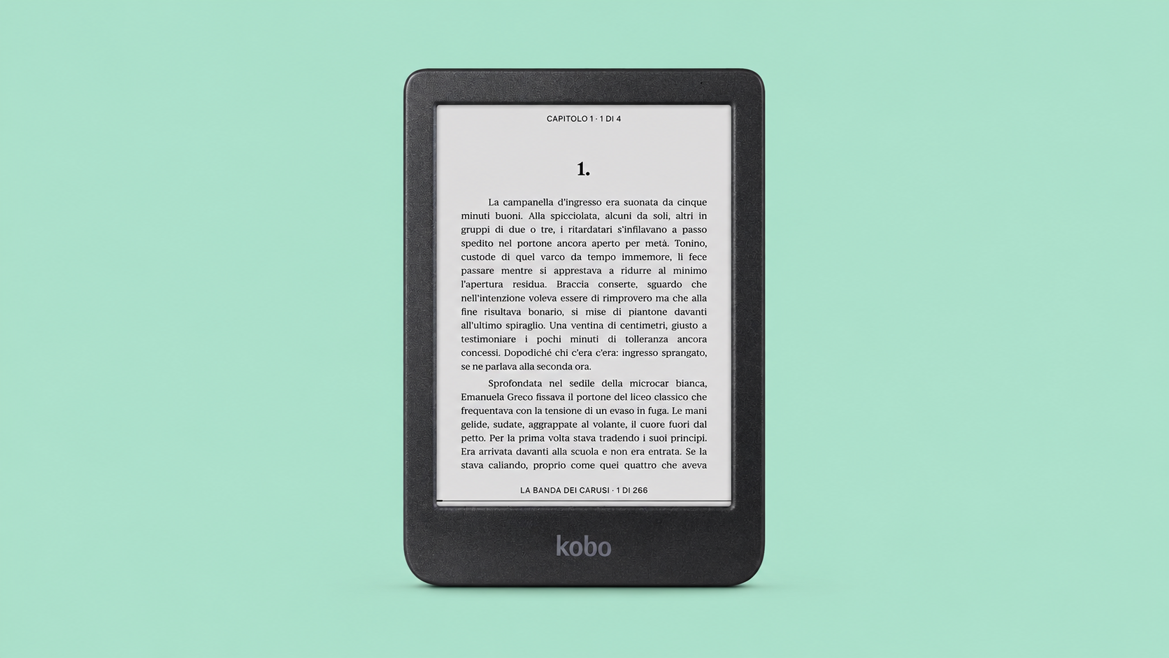 Kobo Clara BW nero con copertina di un ebook sul display