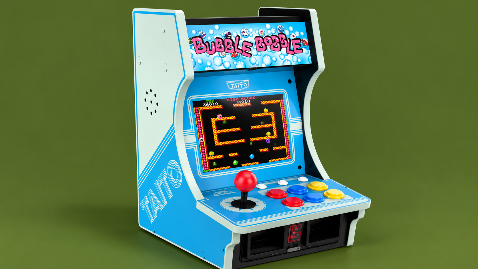 Evercade Alpha Taito bartop arcade su sfondo editoriale