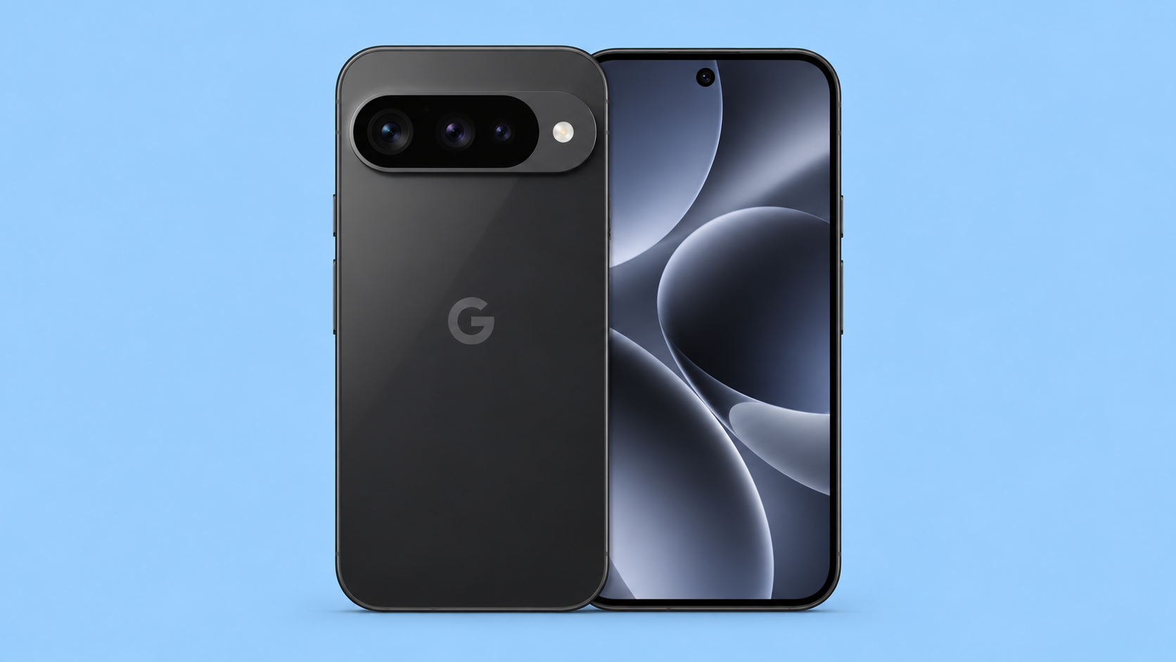 Google Pixel 10 nero, fronte e retro: illustrazione editoriale generata