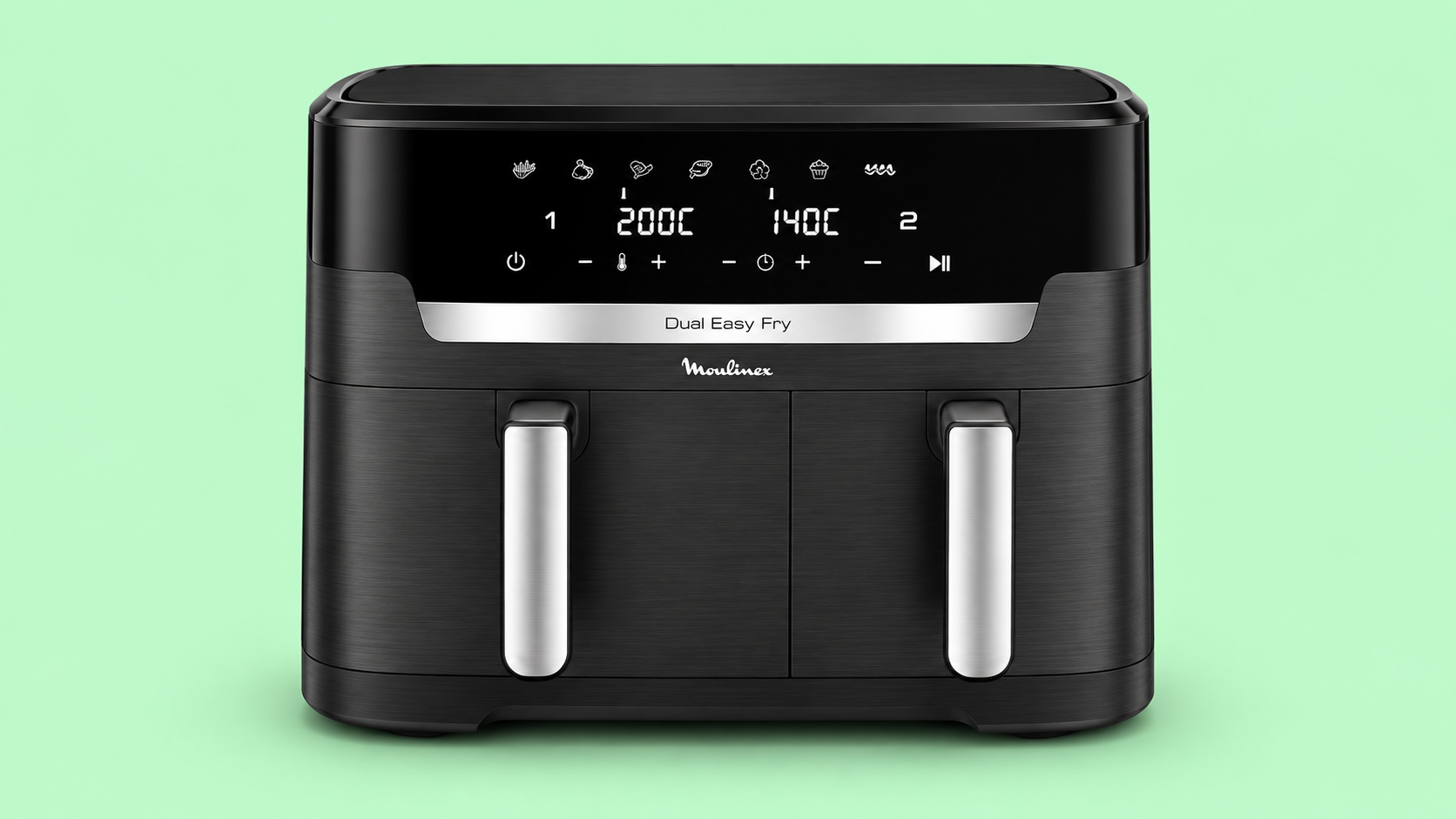 Moulinex Dual Easy Fry XXL nella composizione editoriale fornita