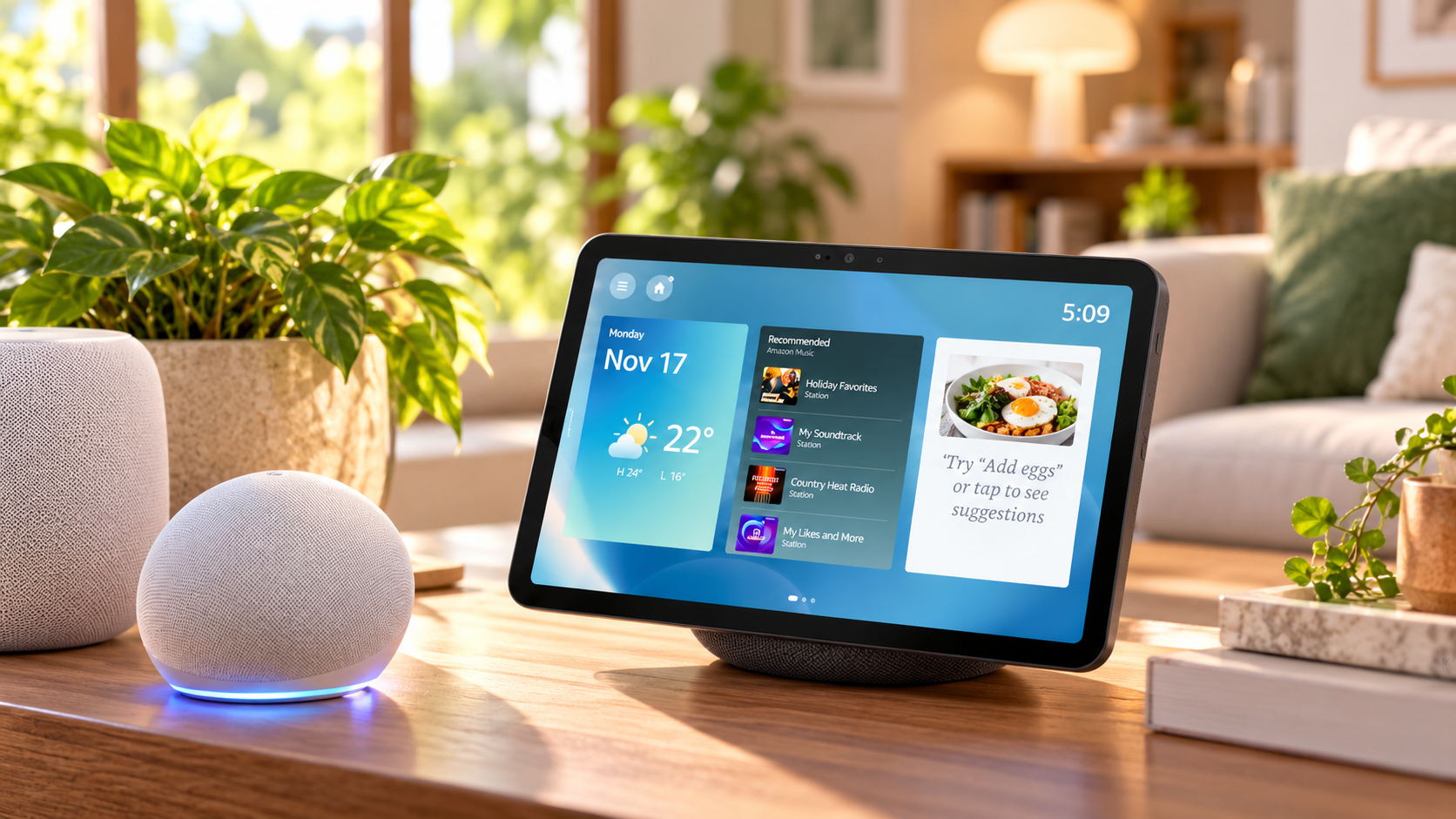 Dispositivi Amazon Echo con e senza schermo in un ambiente domestico