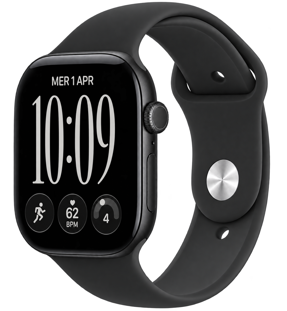 Illustrazione editoriale di Apple Watch Series 12 nero con cinturino Sport nero