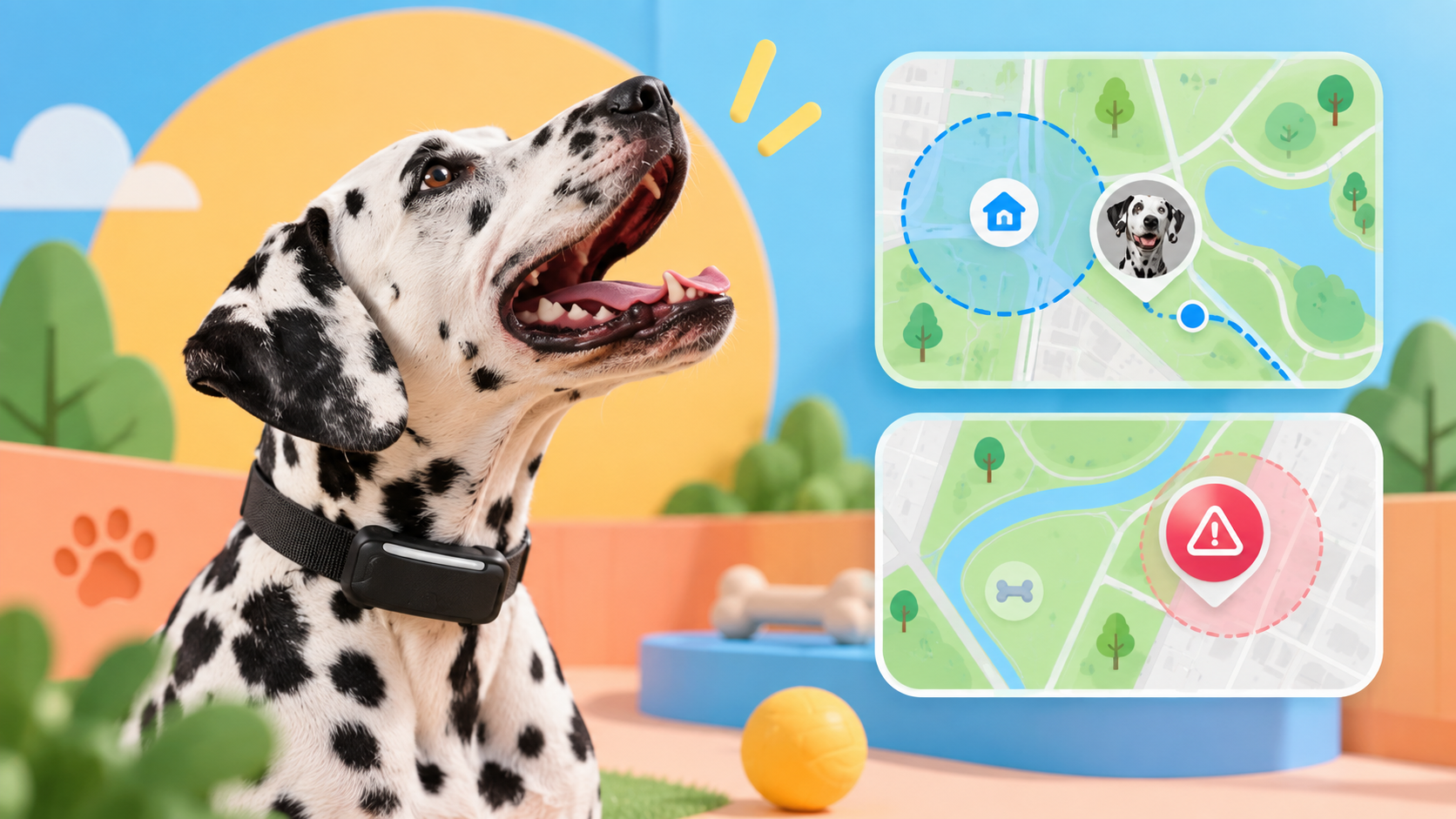 Tractive DOG 6 e cane in una composizione illustrativa: tra un’uscita e l’altra