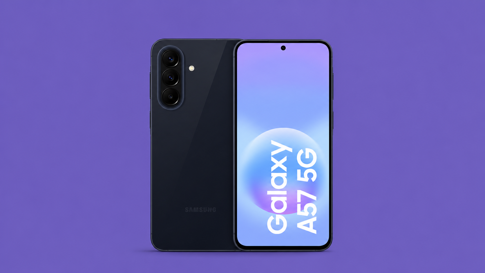 Samsung Galaxy A57 5G Awesome Navy visto frontalmente e posteriormente