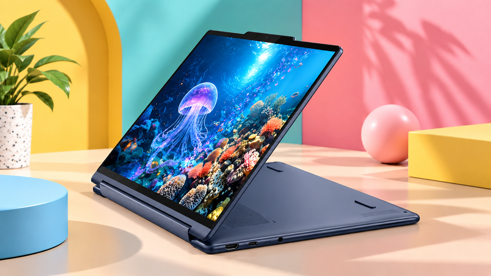 Illustrazione editoriale di Lenovo Yoga 9 Gen 11 in modalità convertibile