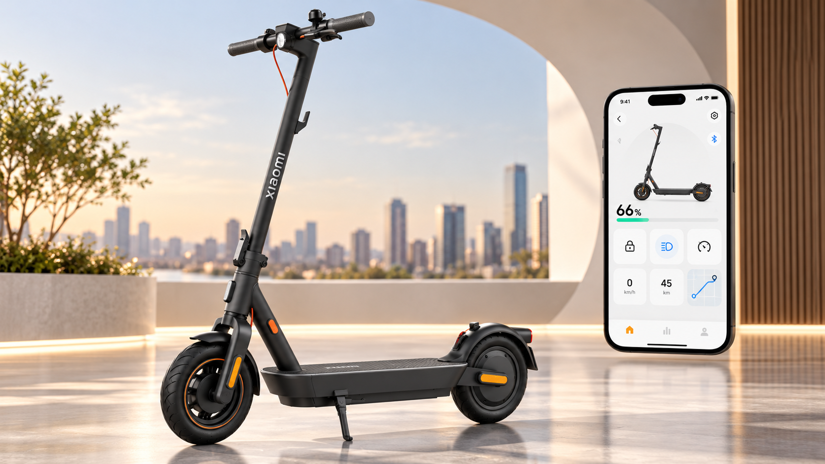 Illustrazione di Xiaomi Electric Scooter 5 in un ambiente interno