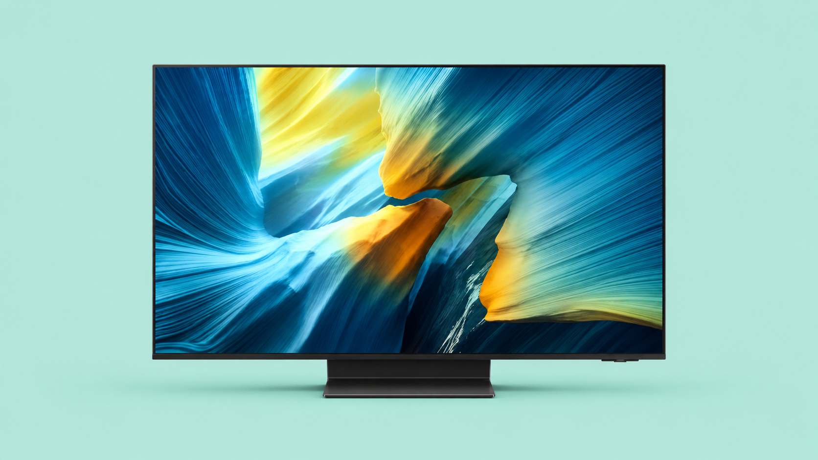 Samsung OLED S95F da 65 pollici su sfondo editoriale