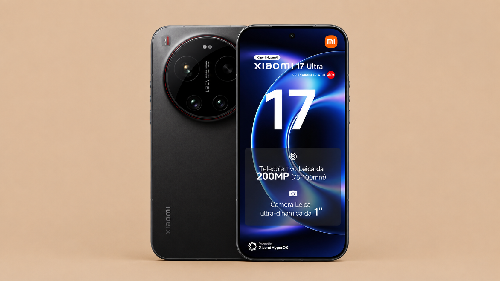 Xiaomi 17 Ultra nero visto fronte e retro