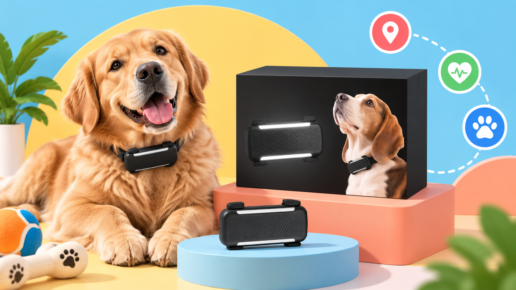 Tractive DOG 6 e cane in una composizione illustrativa: il cancello di casa