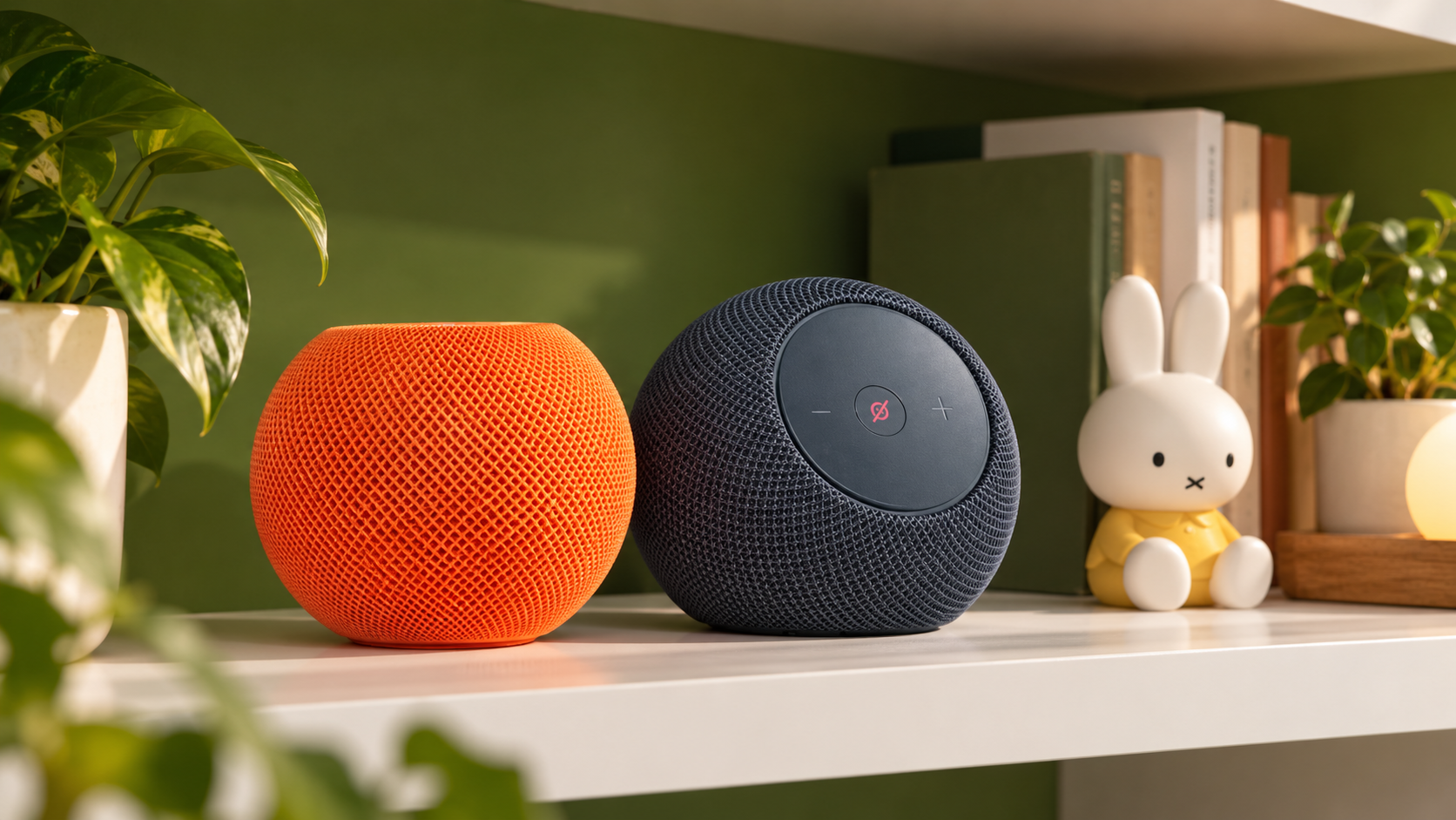 Echo Dot Max su una mensola accanto a un altro smart speaker