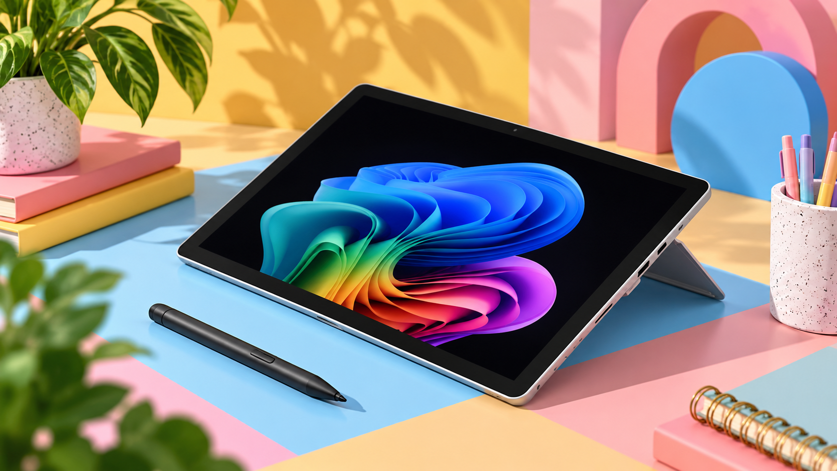 Surface Pro 12 inclinato sul sostegno accanto alla penna