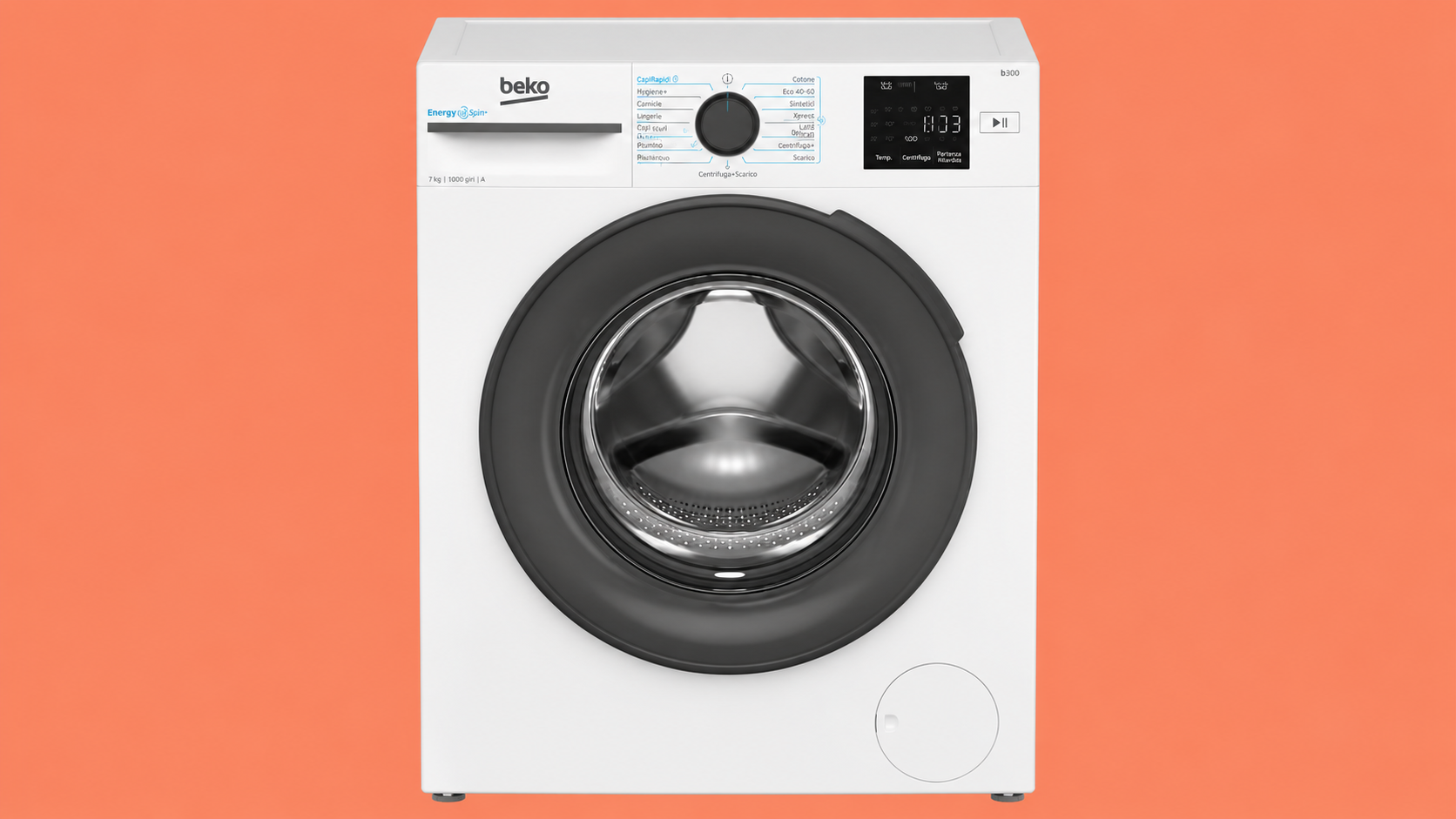 Beko EnergySpin, lavatrice bianca da 10 kg vista frontalmente
