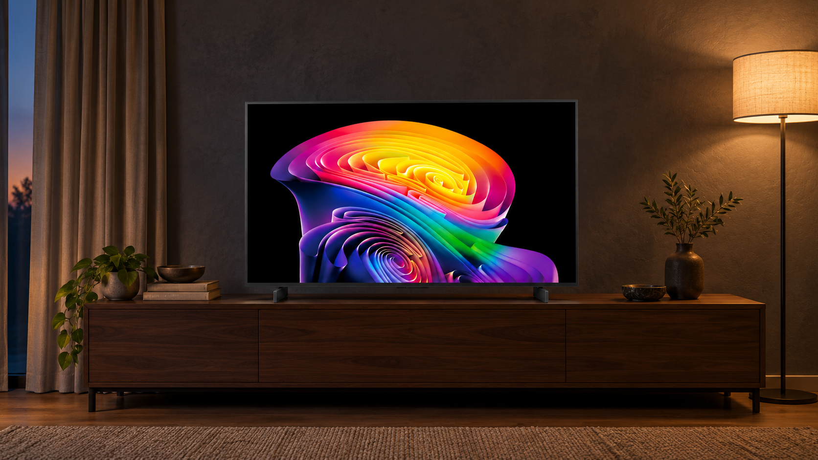 Illustrazione editoriale di LG C6 da 42 pollici in un ambiente con luce soffusa