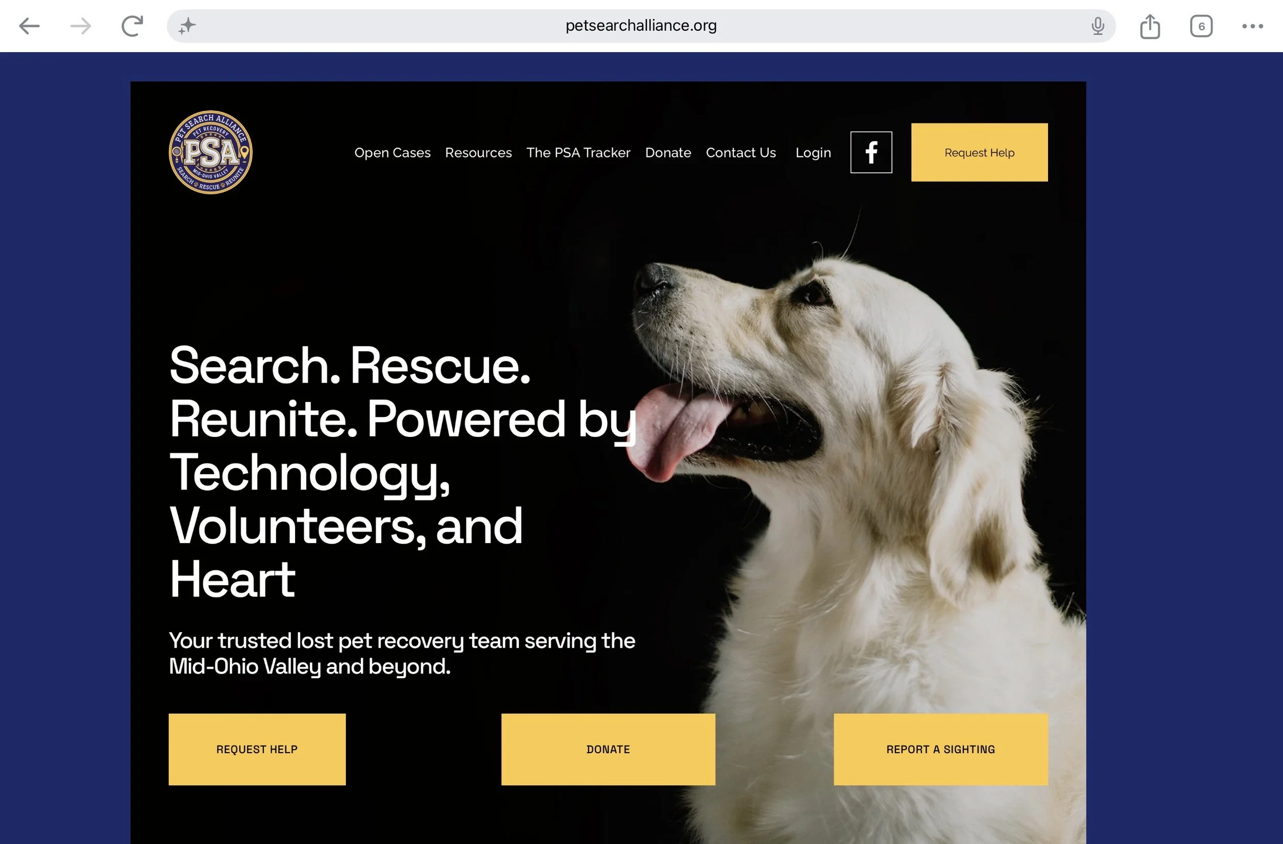 Pet Search Alliance website by MOV Drone Workz