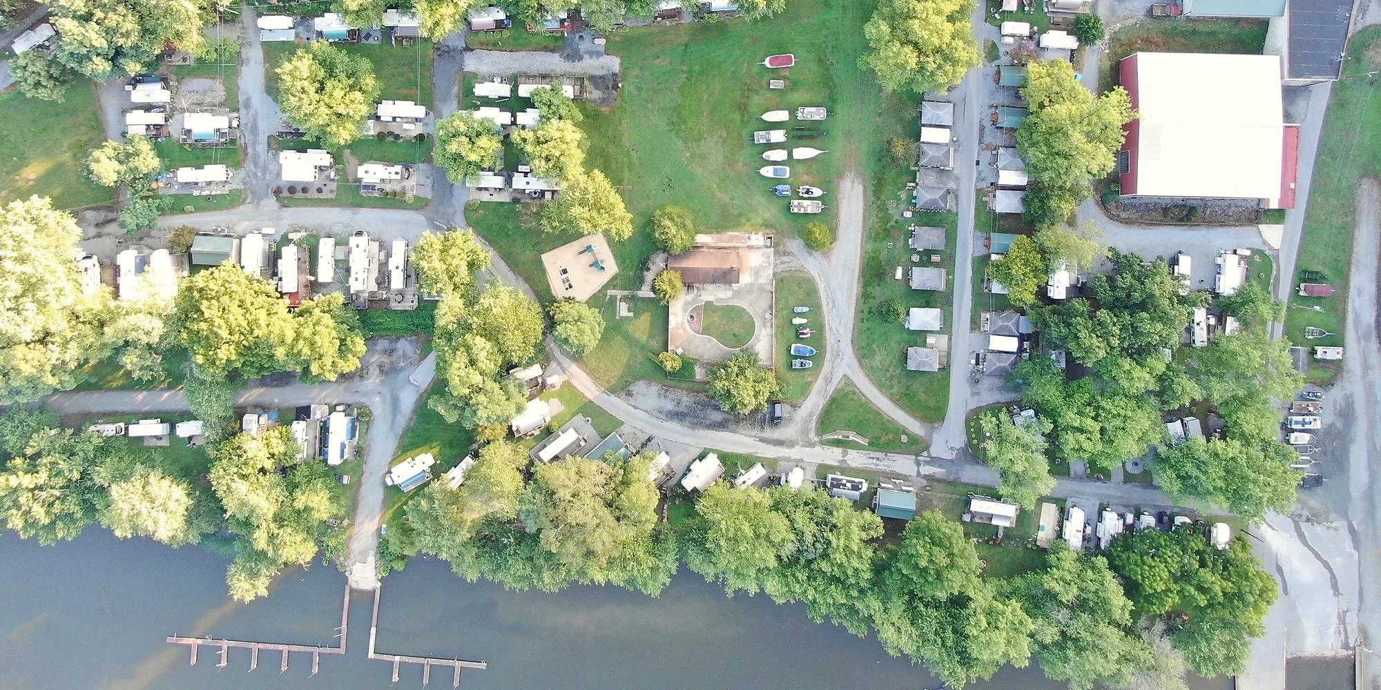 Aerial view of Gamler's Riverside Campground and the Susquehanna River