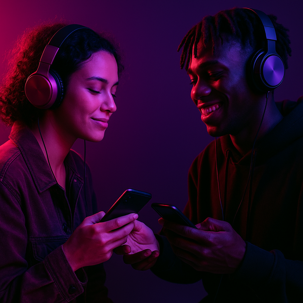 Two people swapping playlists
