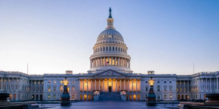 U.S. Capitol lit at night