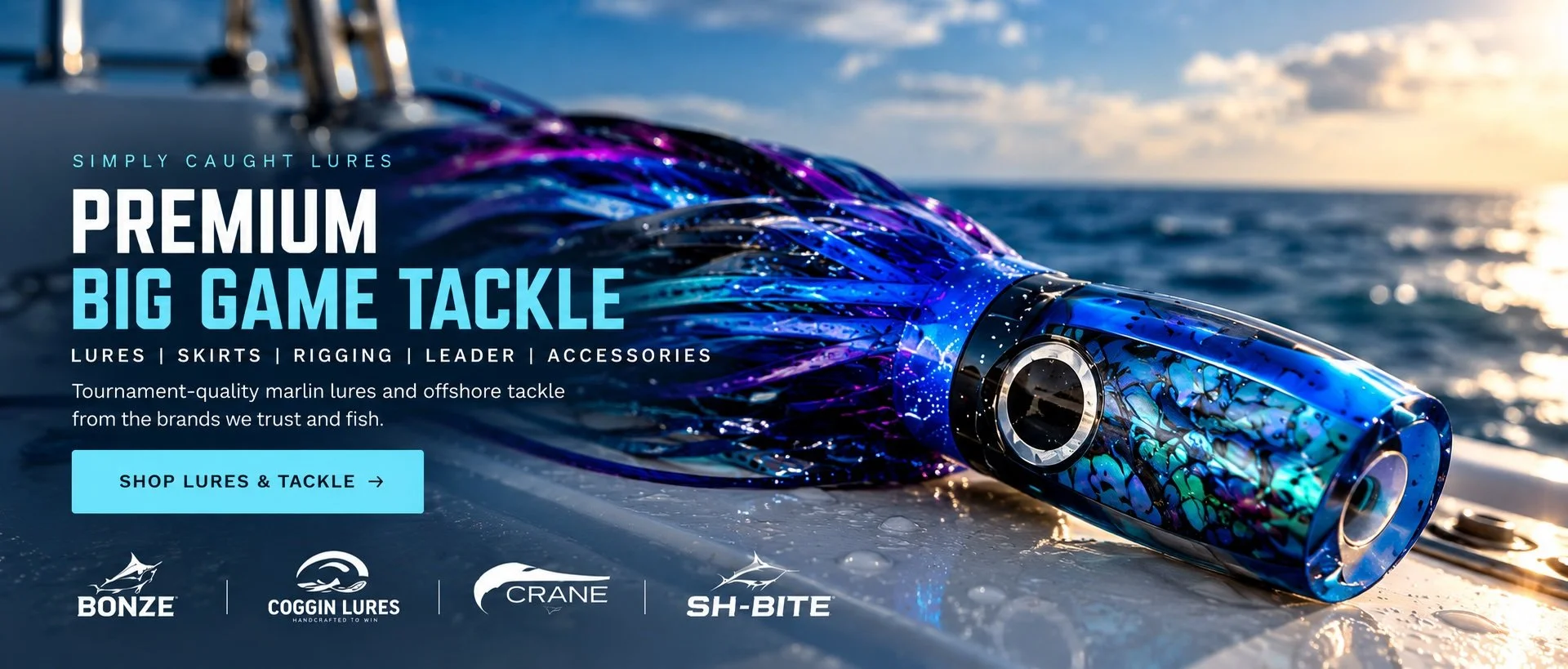 Simply Caught Lures premium big game tackle featuring Bonze, Coggin Lures, Crane and SH-Bite