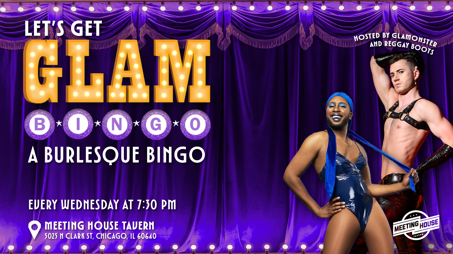 Let's Get GLAM Bingo burlesque bingo night at Meeting House Tavern Andersonville Chicago
