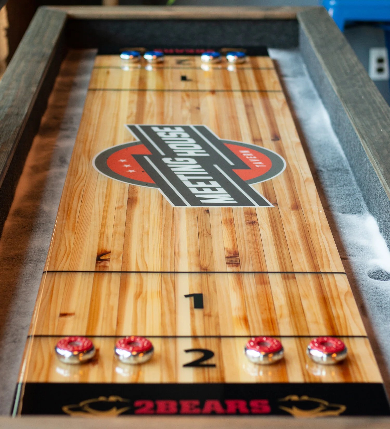 Free shuffleboard at Meeting House Tavern bar in Andersonville Chicago