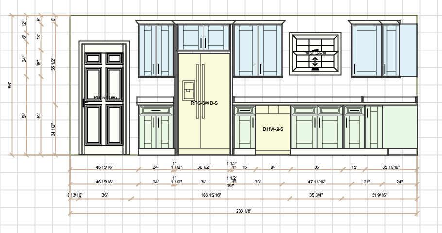 DCI kitchen cabinet elevation and dimensions