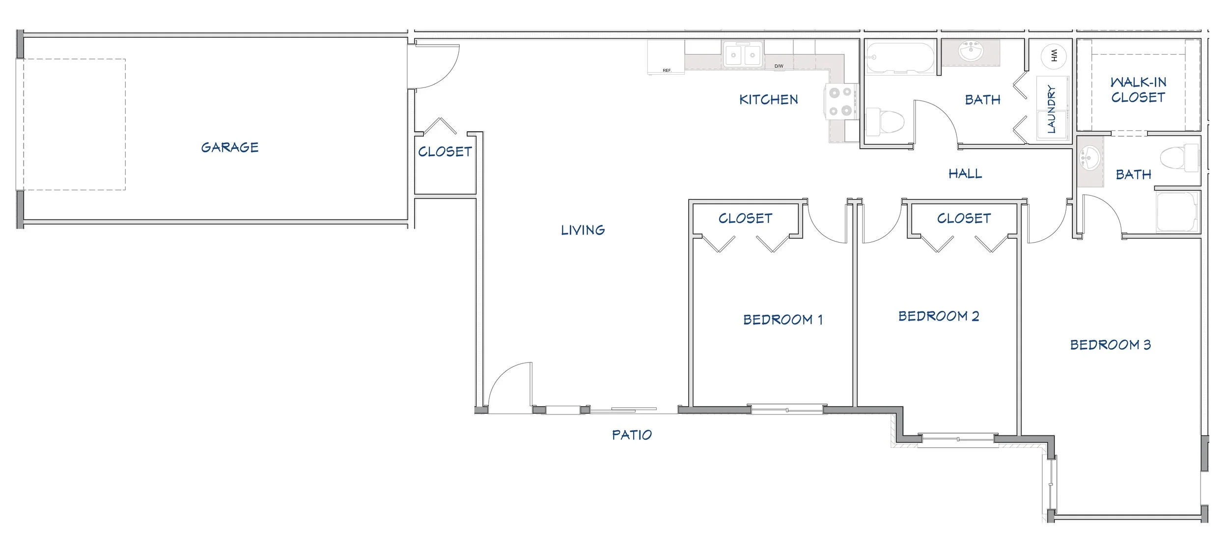 3 bedroom lower unit floor plan at Greenfield Estates