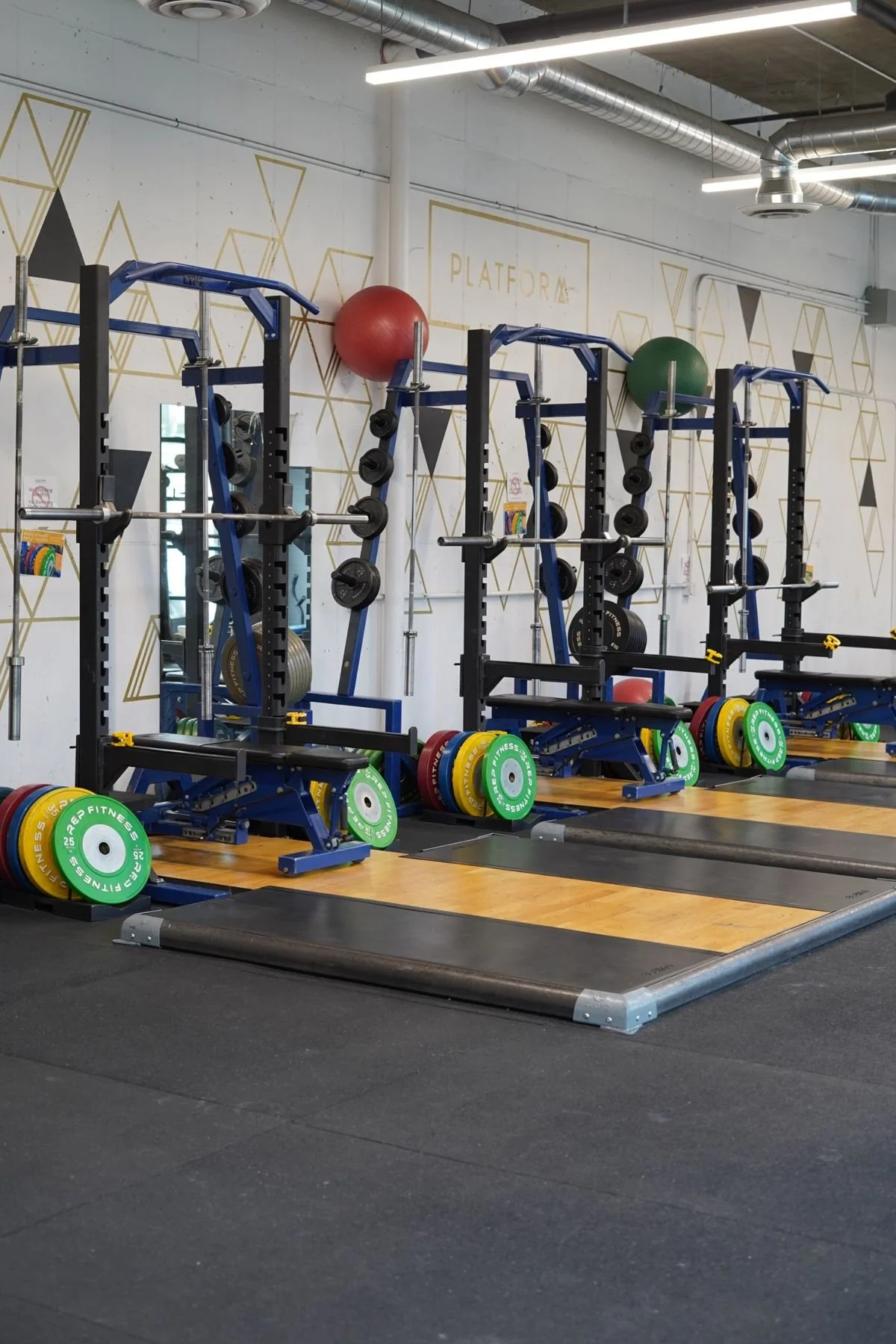 Squat racks and lifting platforms at Platform Strength
