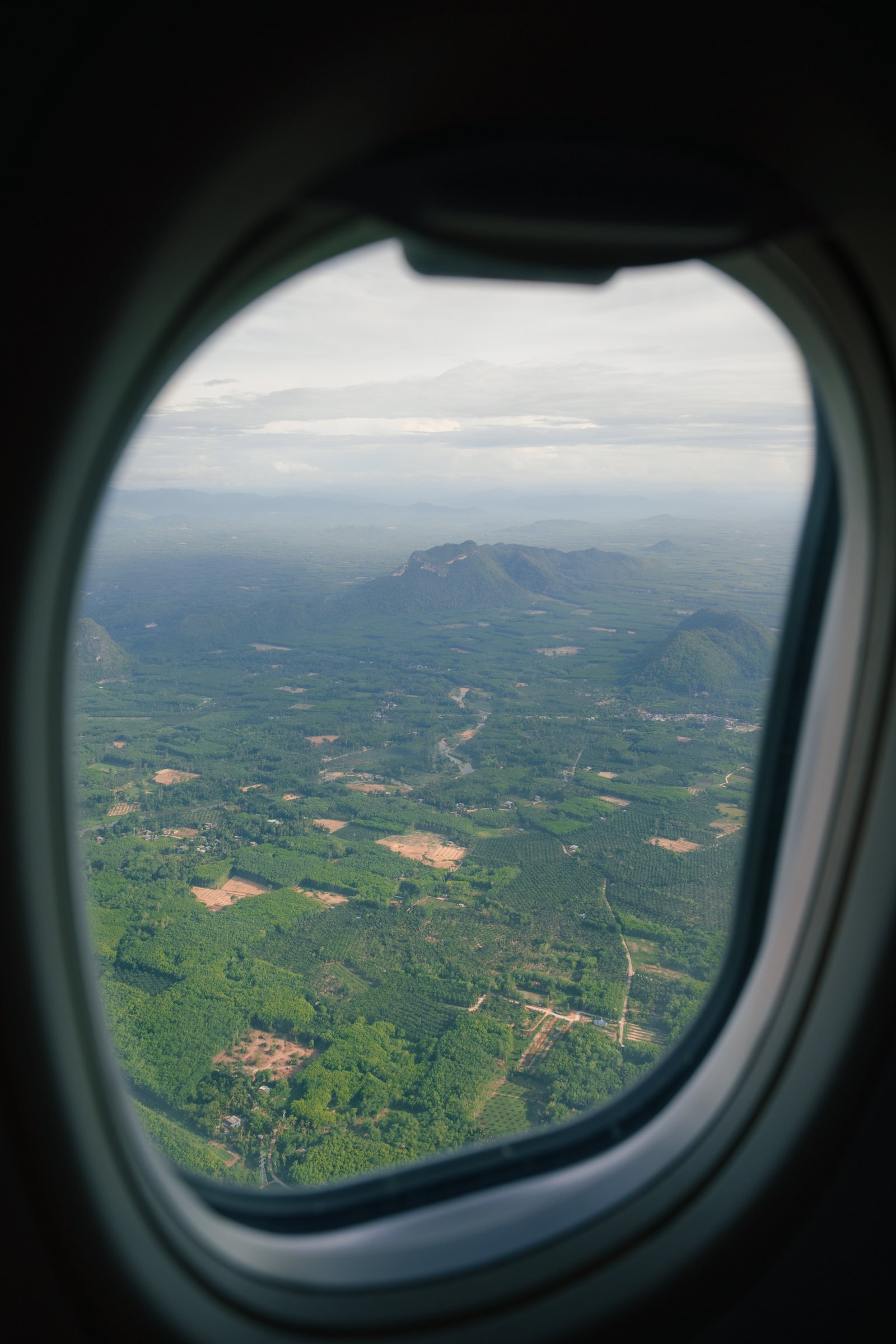 Aerial view of Thailand through an airplane window