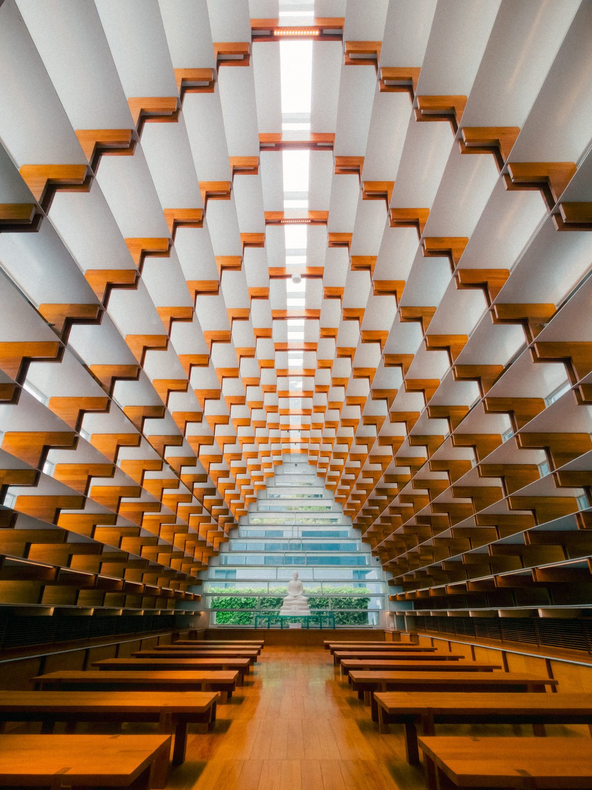 Symmetrical modern library interior in Bangkok