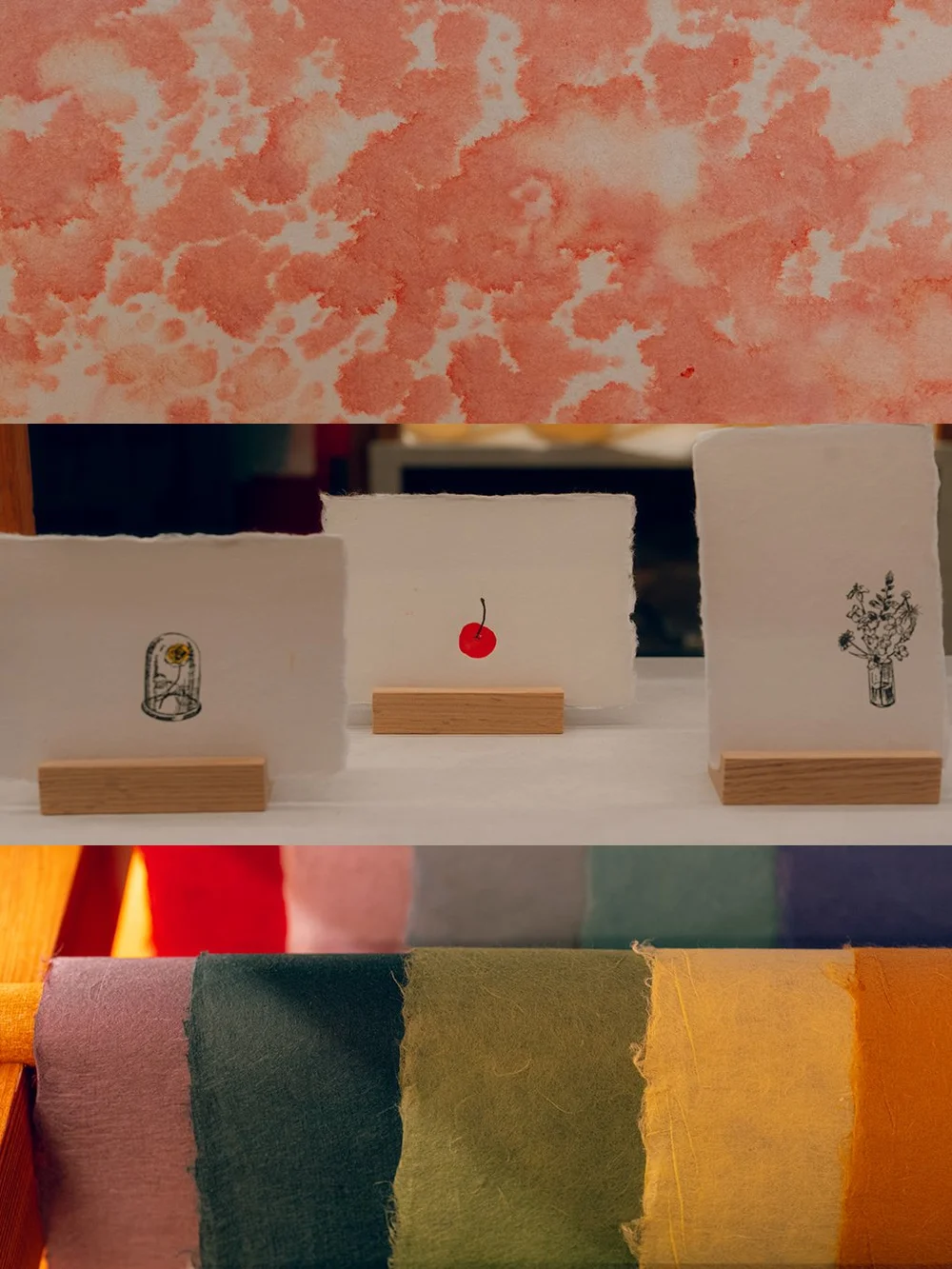 Details of patterned hanji, paper cards and richly coloured paper samples