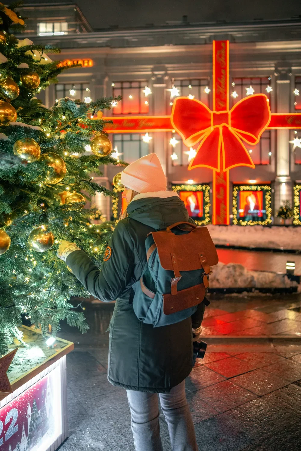 Wildbags backpack beside a decorated city window
