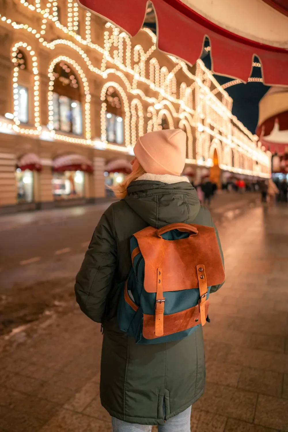 Wildbags backpack on an illuminated street at night