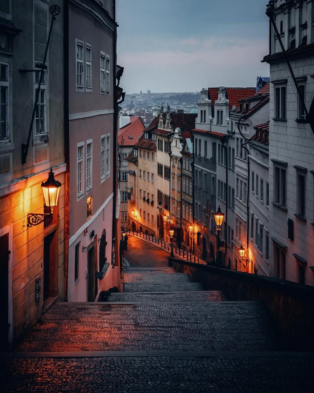 Evening street in Prague with the Cinematic look