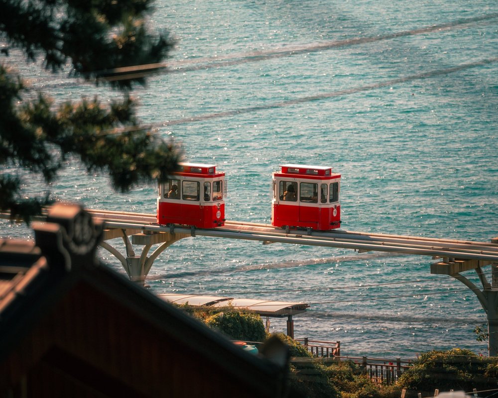 Coastal tram scene edited with the Aurum preset