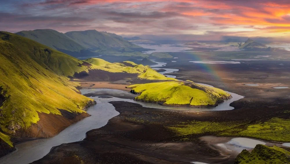 Aurora over Icelandic landscape