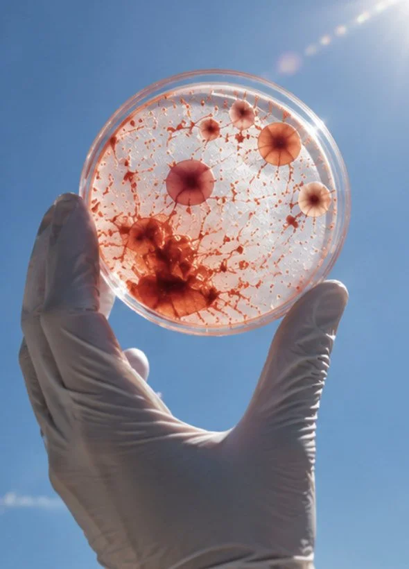 A sample held up to the light